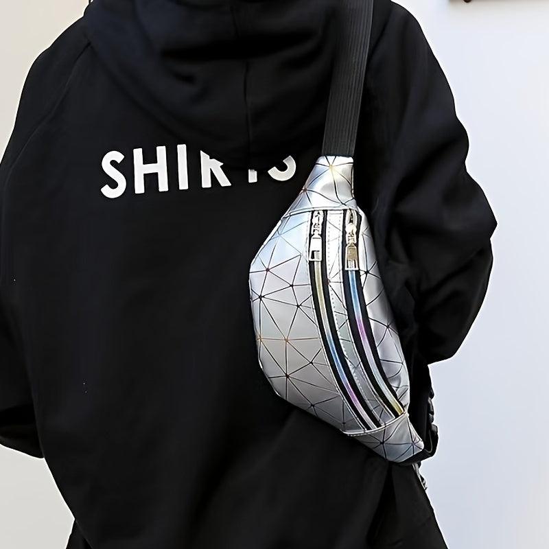 Silver Rhombus PU Leather Waist Bag Outdoor Casual Chest Bag