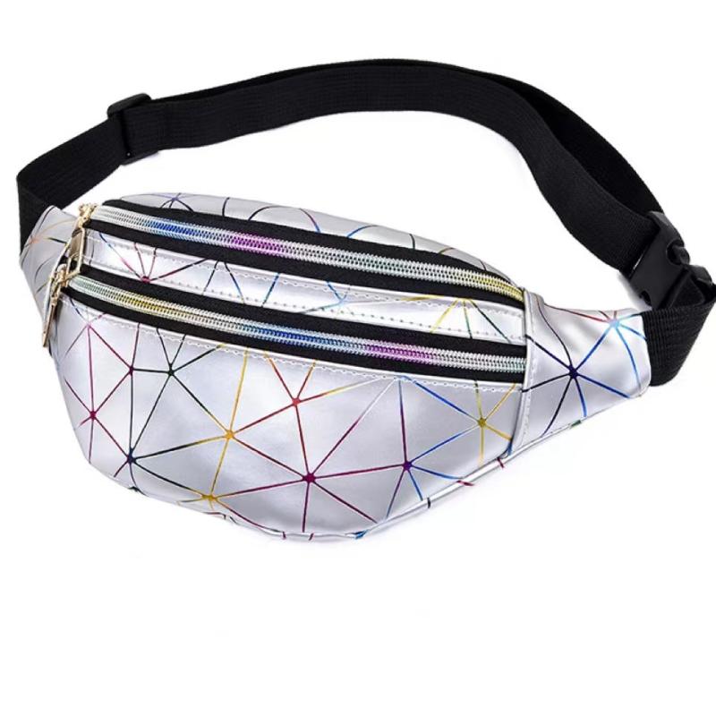 Silver Rhombus PU Leather Waist Bag Outdoor Casual Chest Bag