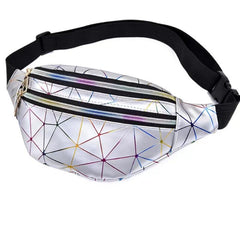 Silver Rhombus PU Leather Waist Bag Outdoor Casual Chest Bag