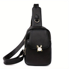 Casual PU Leather Chest Bag Large Capacity Rabbit Decor Shoulder Bag