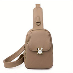 Casual PU Leather Chest Bag Large Capacity Rabbit Decor Shoulder Bag