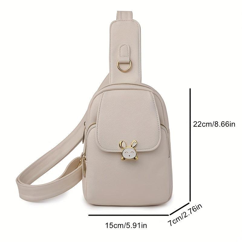 Casual PU Leather Chest Bag Large Capacity Rabbit Decor Shoulder Bag