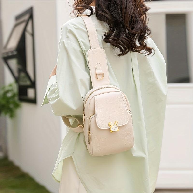 Casual PU Leather Chest Bag Large Capacity Rabbit Decor Shoulder Bag