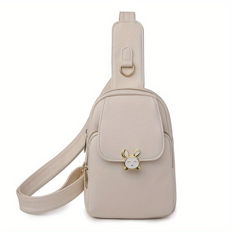 Casual PU Leather Chest Bag Large Capacity Rabbit Decor Shoulder Bag