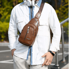 Men's PU Crossbody Bag With Earphone Hole Diagonal Shoulder Bag