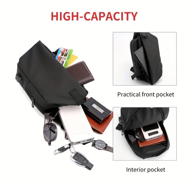 Men's Chest Bag Shoulder Messenger Bag USB Charging Casual Waterproof Backpack