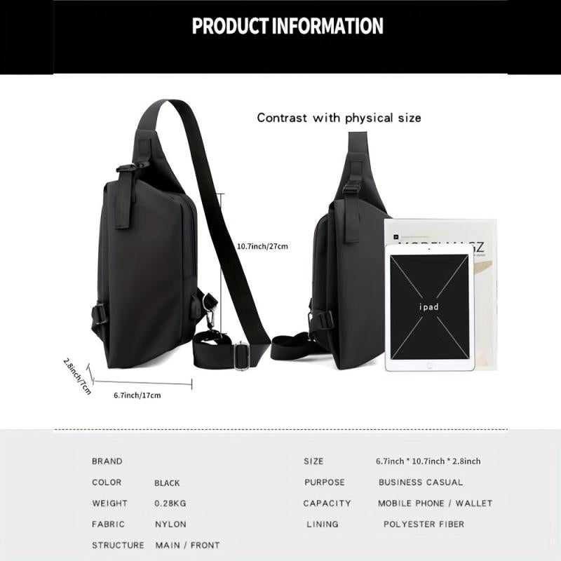 Men's Chest Bag Shoulder Messenger Bag USB Charging Casual Waterproof Backpack
