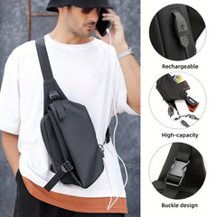 Men's Chest Bag Shoulder Messenger Bag USB Charging Casual Waterproof Backpack