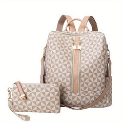 Geometric Pattern Backpack Purse, Two Way Shoulder Bag