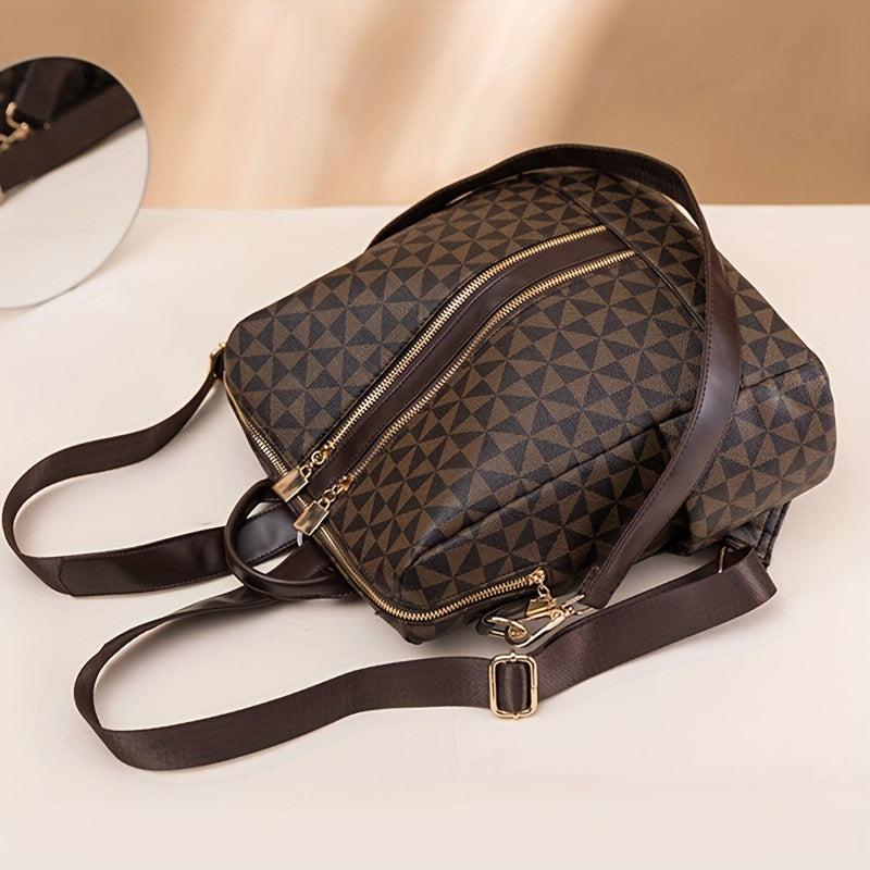 Geometric Pattern Backpack Purse, Two Way Shoulder Bag