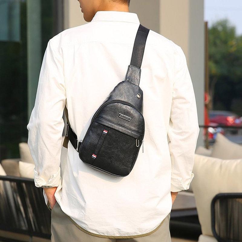 Men's Crossbody Bag with Earphone Hole for Outdoor Sports