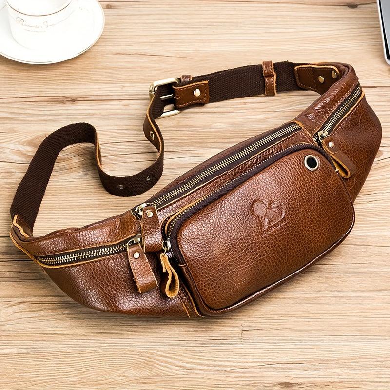 Leather Outdoors Fanny Bag Waist Bag For Men Travel Hiking Running