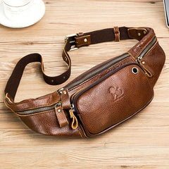 Leather Outdoors Fanny Bag Waist Bag For Men Travel Hiking Running