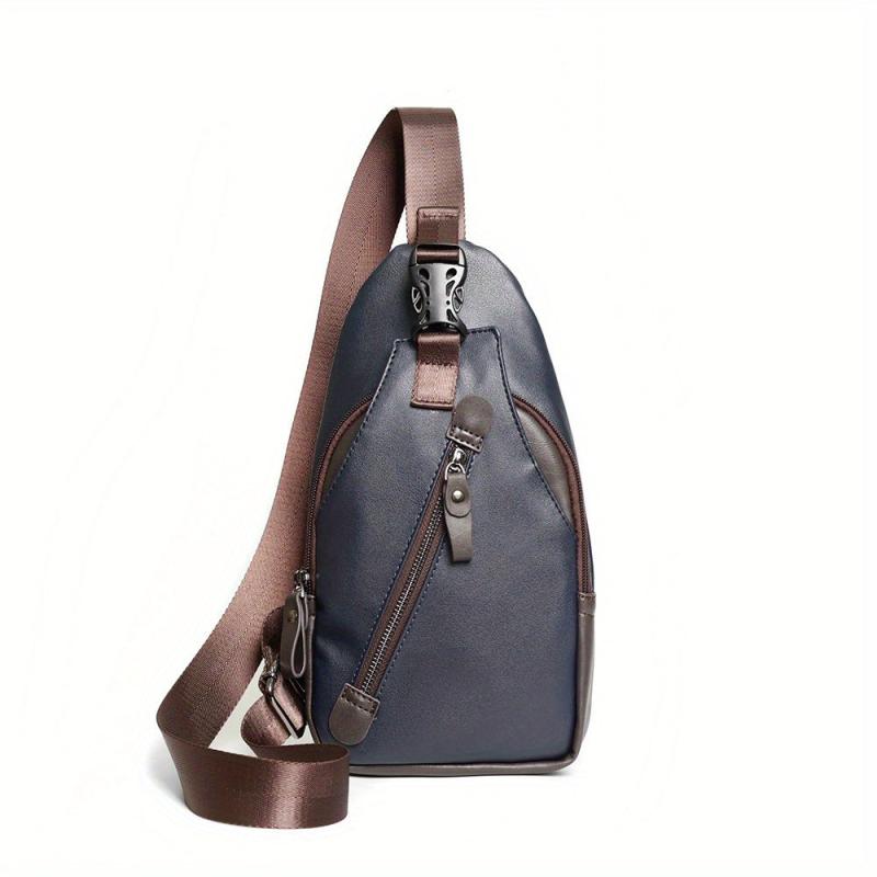 Men's PU Leather Chest Bag Single Shoulder Bag for Outdoor Sports Travel