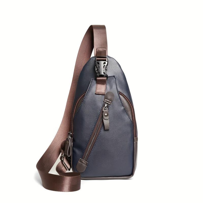 Men's PU Leather Chest Bag Single Shoulder Bag for Outdoor Sports Travel