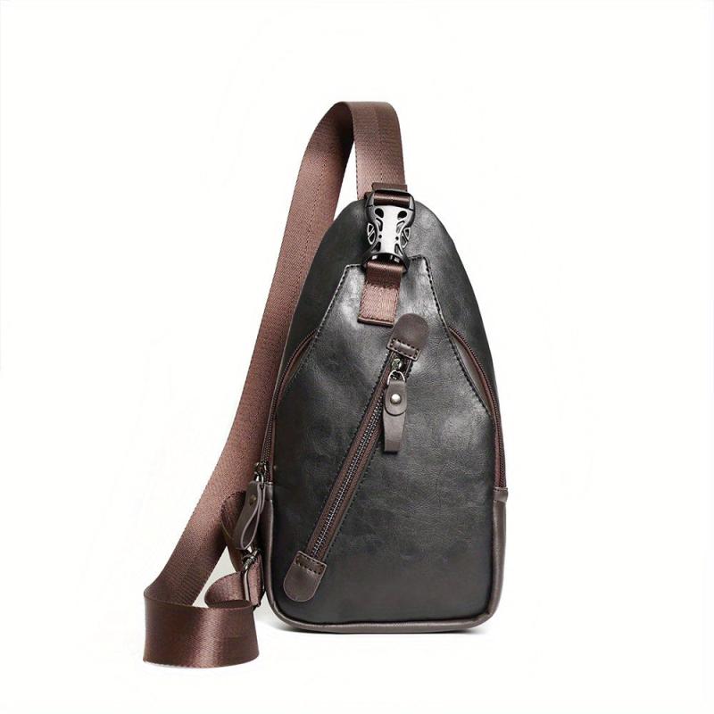 Men's PU Leather Chest Bag Single Shoulder Bag for Outdoor Sports Travel