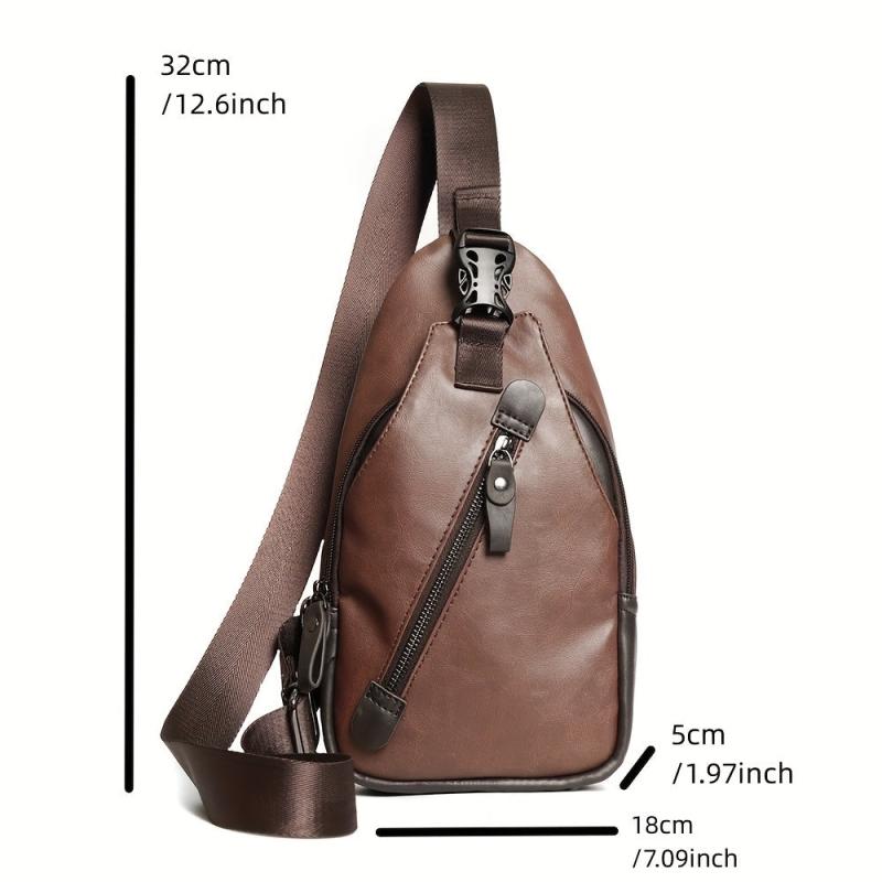 Men's PU Leather Chest Bag Single Shoulder Bag for Outdoor Sports Travel