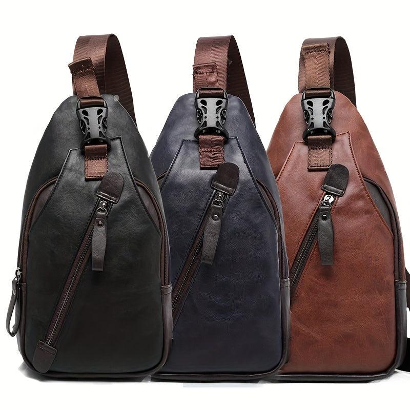 Men's PU Leather Chest Bag Single Shoulder Bag for Outdoor Sports Travel
