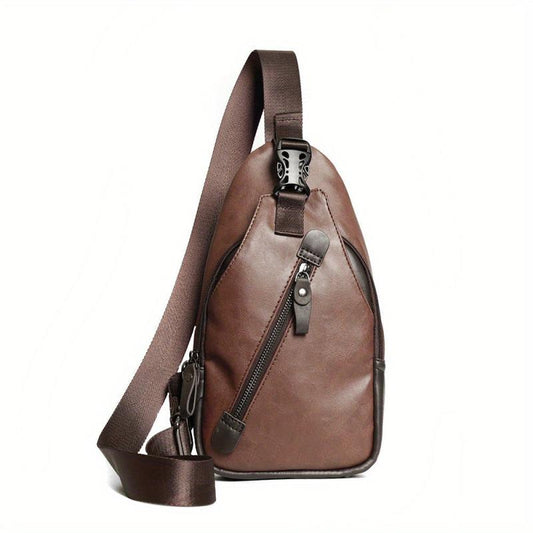 Men's PU Leather Chest Bag Single Shoulder Bag for Outdoor Sports Travel