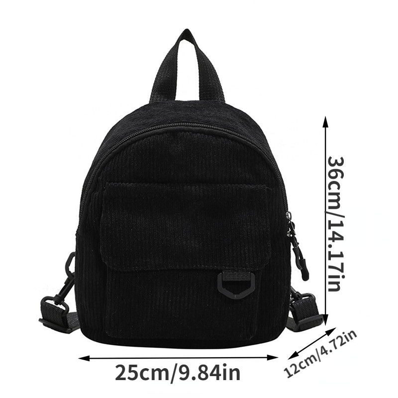 Solid Corduroy Zipper Backpack for School