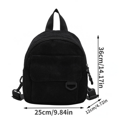 Solid Corduroy Zipper Backpack for School