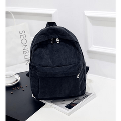 Solid Corduroy Zipper Backpack for School