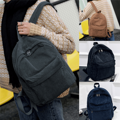 Solid Corduroy Zipper Backpack for School