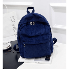 Solid Corduroy Zipper Backpack for School