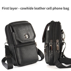 Cowhide Leather Phone Bag Waist Belt Fanny Bag