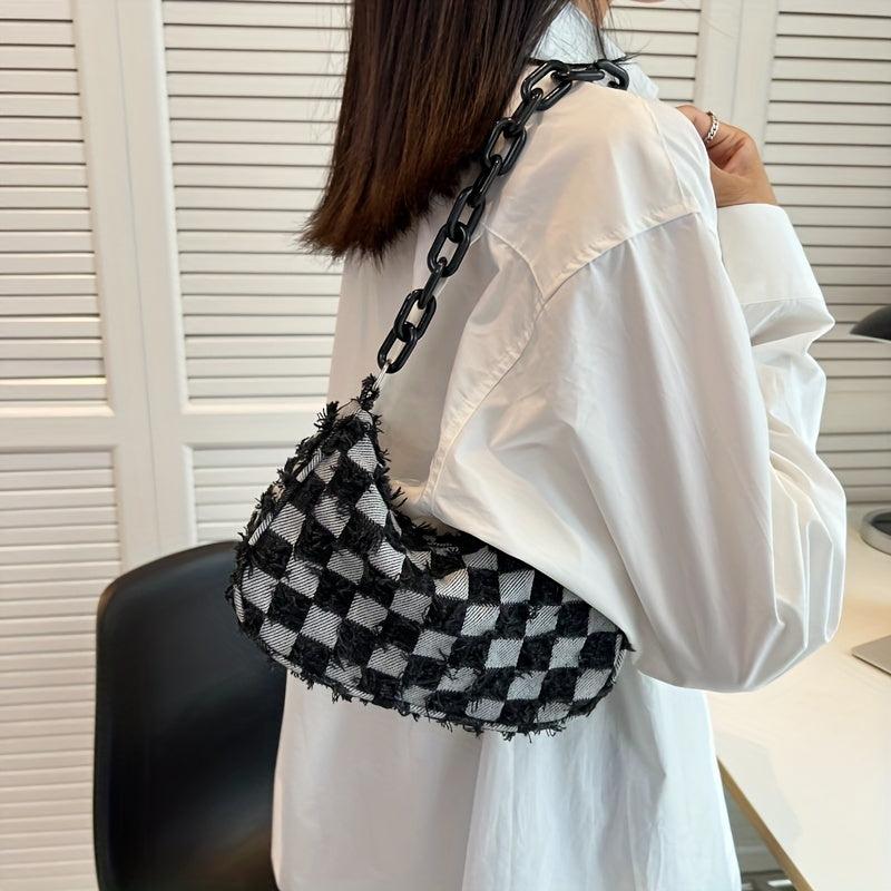 Plaid Pattern Underarm Bag Casual Baguette Bag Single Shoulder Bag