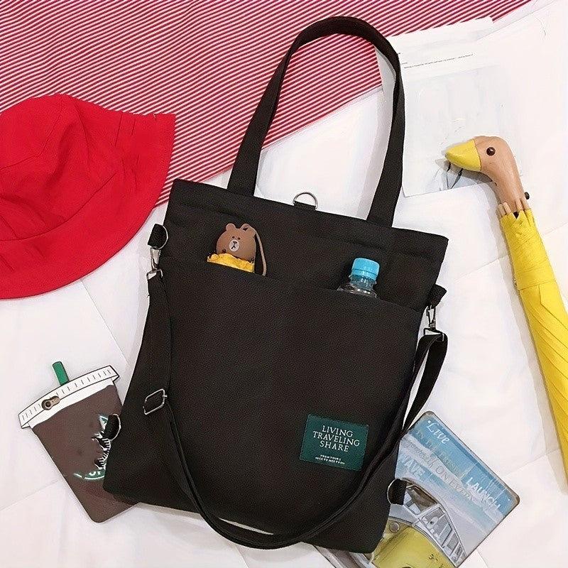 Canvas Tote Backpack Crossbody Bag for School
