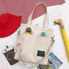 Canvas Tote Backpack Crossbody Bag for School