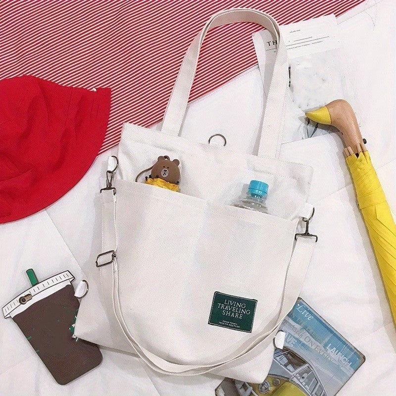 Canvas Tote Backpack Crossbody Bag for School