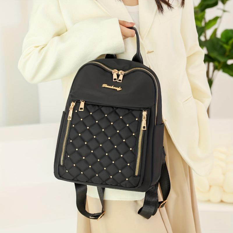 Quilted Embossed Backpack Purse Zipper Front Preppy School Bag