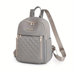 Quilted Embossed Backpack Purse Zipper Front Preppy School Bag