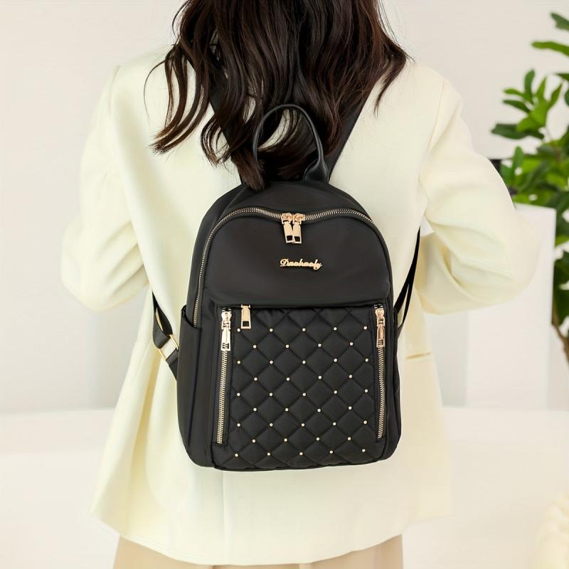 Quilted Embossed Backpack Purse Zipper Front Preppy School Bag