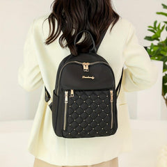 Quilted Embossed Backpack Purse Zipper Front Preppy School Bag