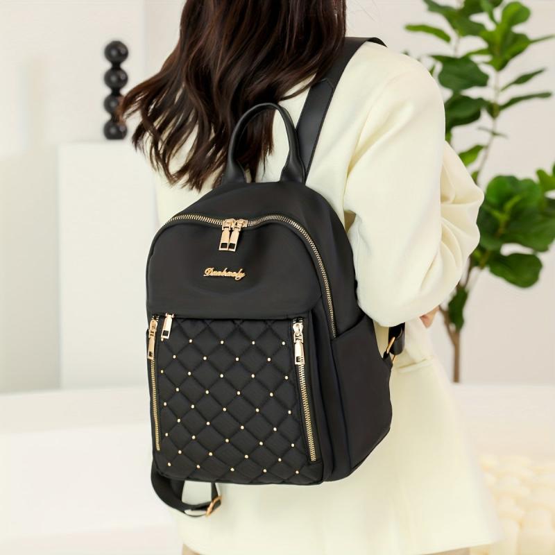 Quilted Embossed Backpack Purse Zipper Front Preppy School Bag
