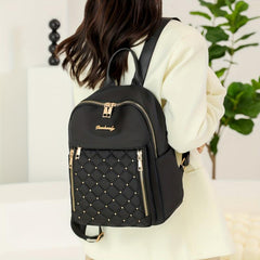 Quilted Embossed Backpack Purse Zipper Front Preppy School Bag