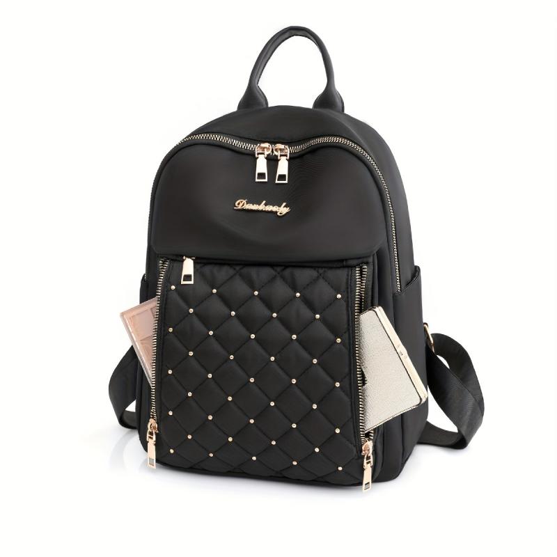Quilted Embossed Backpack Purse Zipper Front Preppy School Bag
