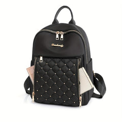 Quilted Embossed Backpack Purse Zipper Front Preppy School Bag