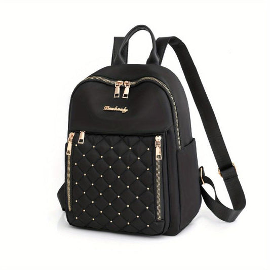 Quilted Embossed Backpack Purse Zipper Front Preppy School Bag