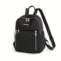 Quilted Embossed Backpack Purse Zipper Front Preppy School Bag