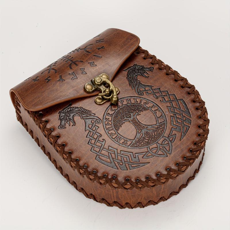 Symmetrical Double Dragon And Double Wolf Leather Handbag