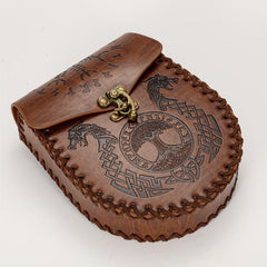 Symmetrical Double Dragon And Double Wolf Leather Handbag
