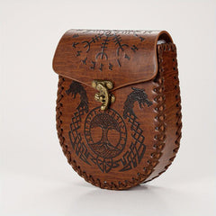 Symmetrical Double Dragon And Double Wolf Leather Handbag