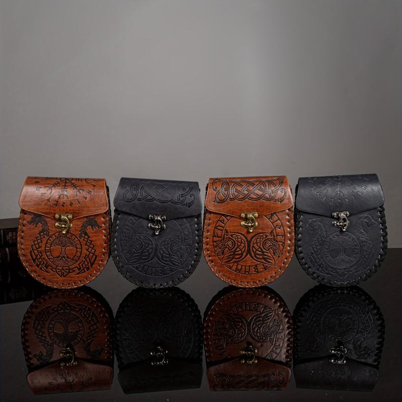 Symmetrical Double Dragon And Double Wolf Leather Handbag