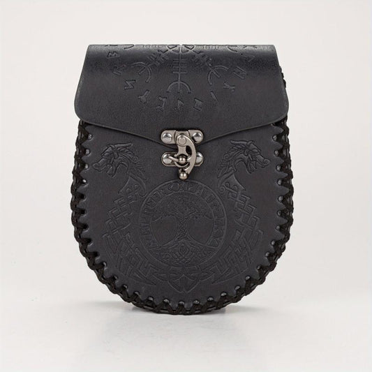 Symmetrical Double Dragon And Double Wolf Leather Handbag