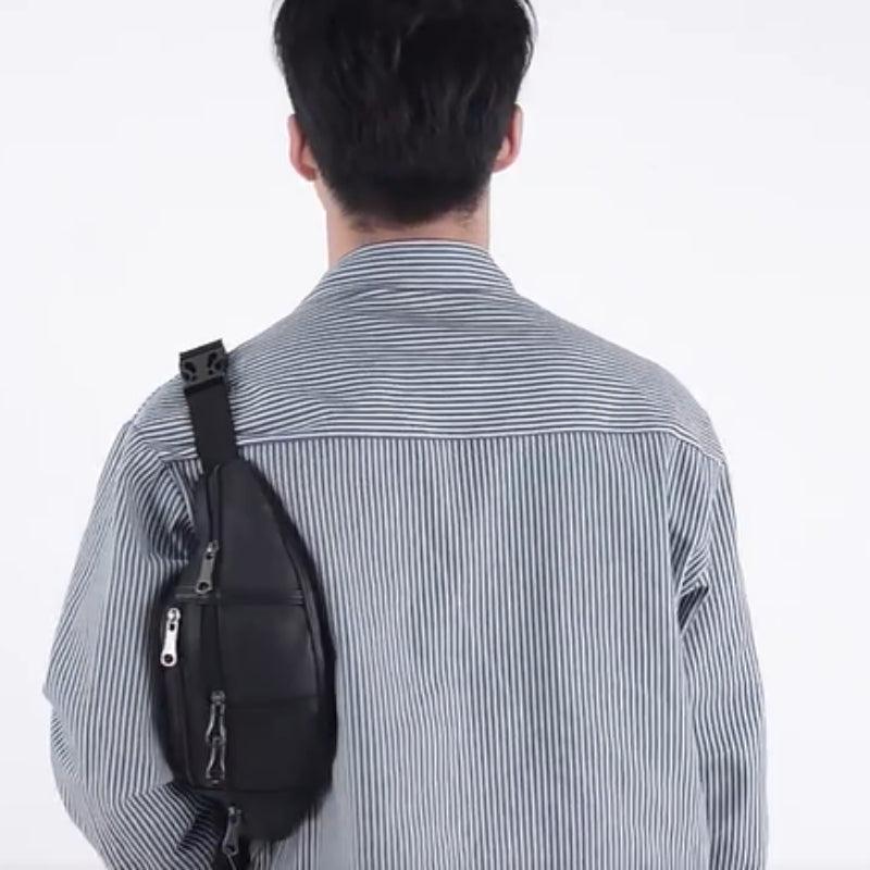 Men's Waterproof Leather Chest Bag for Running and Cycling