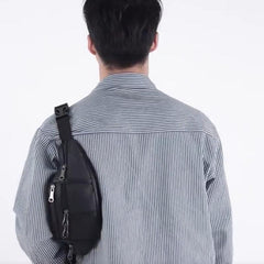 Men's Waterproof Leather Chest Bag for Running and Cycling